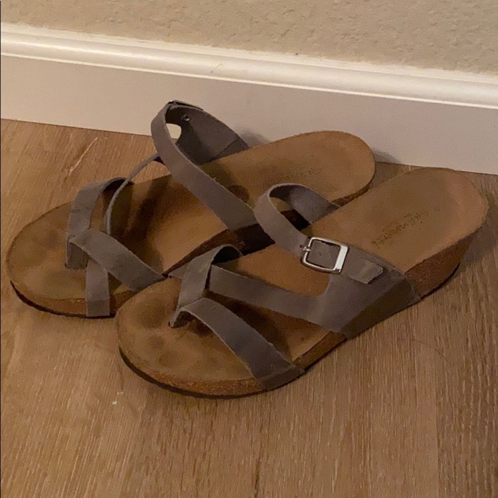 Gray wedge sandals